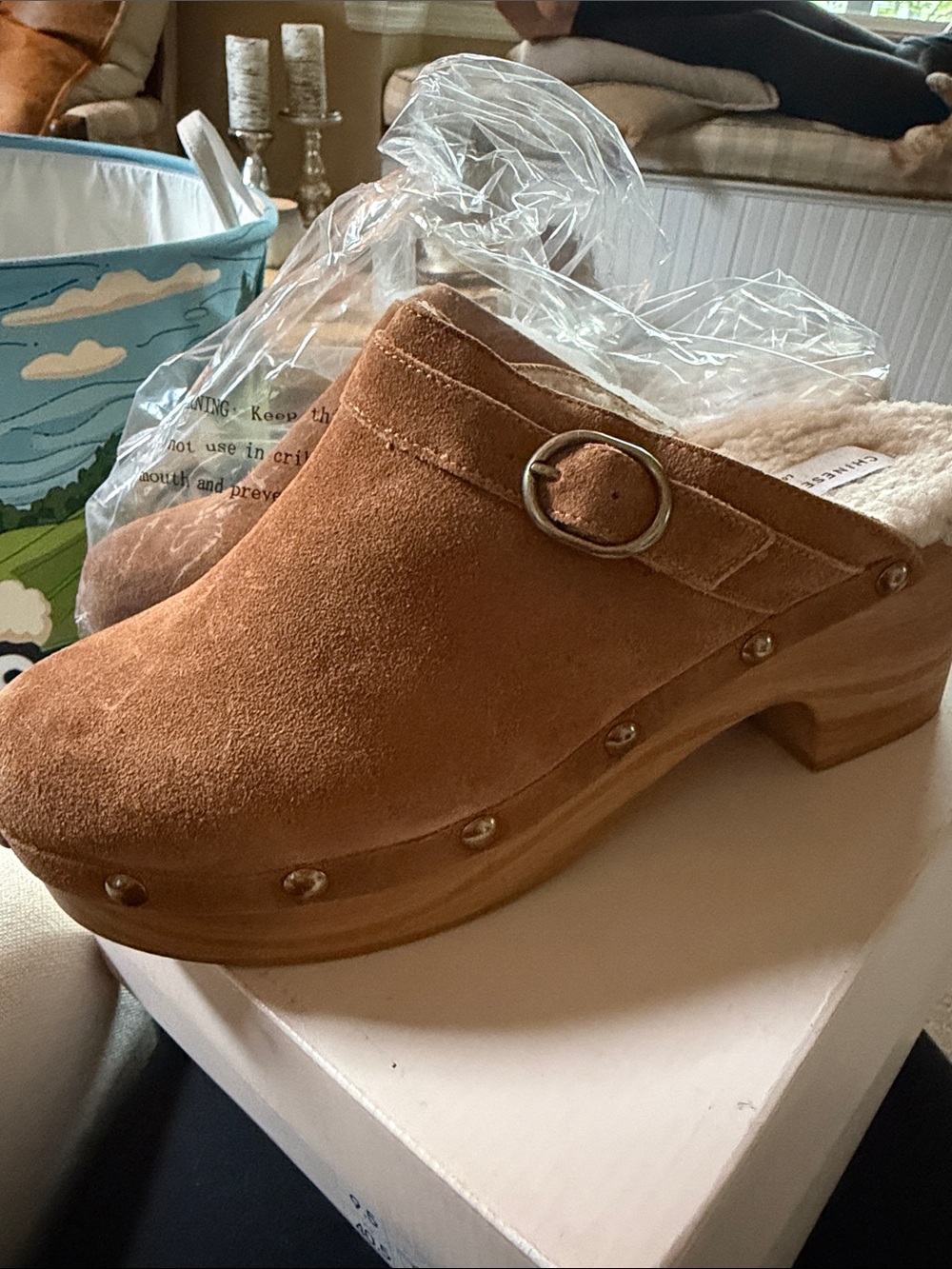 Chinese Laundry Chestnut Brown Suede Fur-Lined Clog Mule